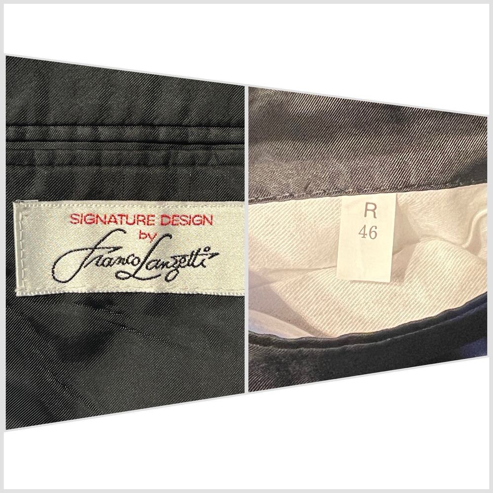 Vintage Franco Lanzetti Mens 46R 38x29 Black Gray Banker's Stripe 4 Btn Suit - Picture 15 of 16